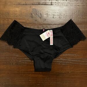 PINK Victoria's Secret Black Satin & Lace Panties